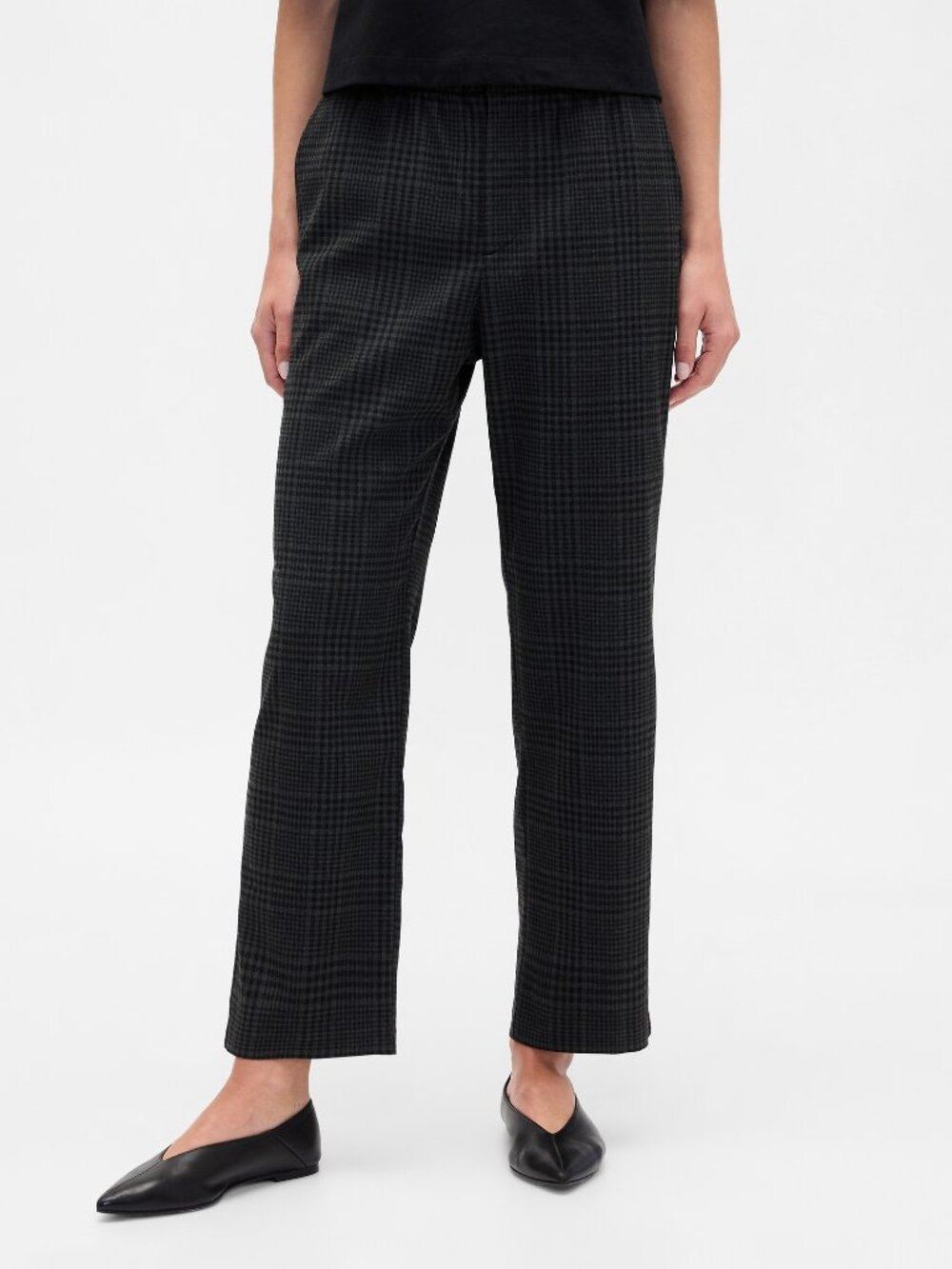 Gap Women Medium Gray Plaid Recycled High Rise Straight-Leg Pants 75% off Retail